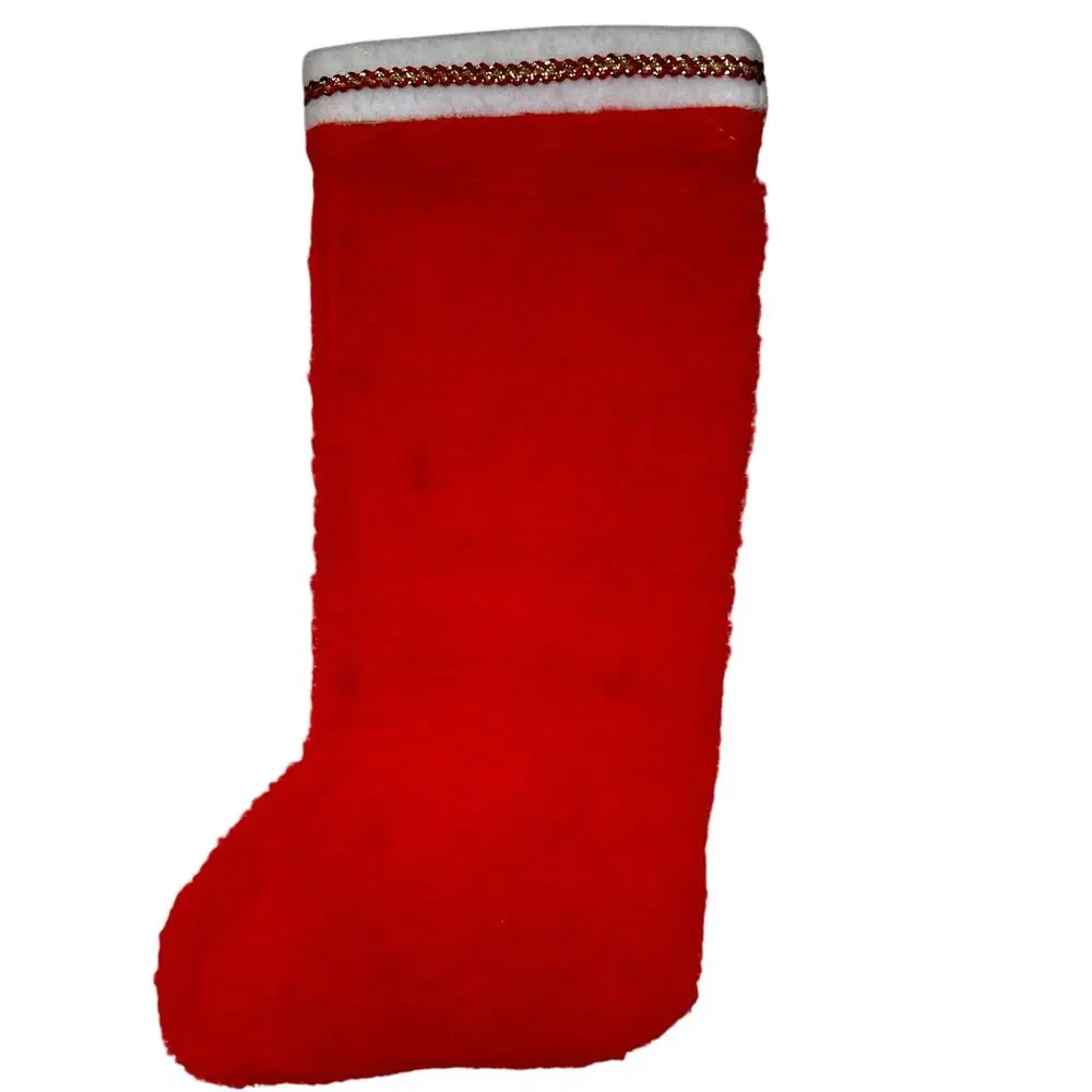 VTG ‎ handmade Red Felt Christmas Stocking Santa Face Appliqué 13